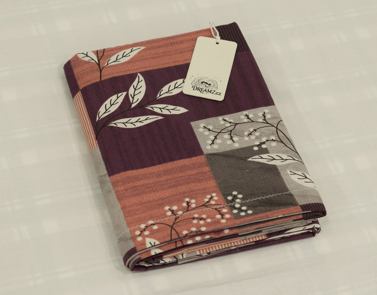 Queen Size Cotton Blend Bedsheet – Abstract Floral Block Print | 90 × 100 Inches