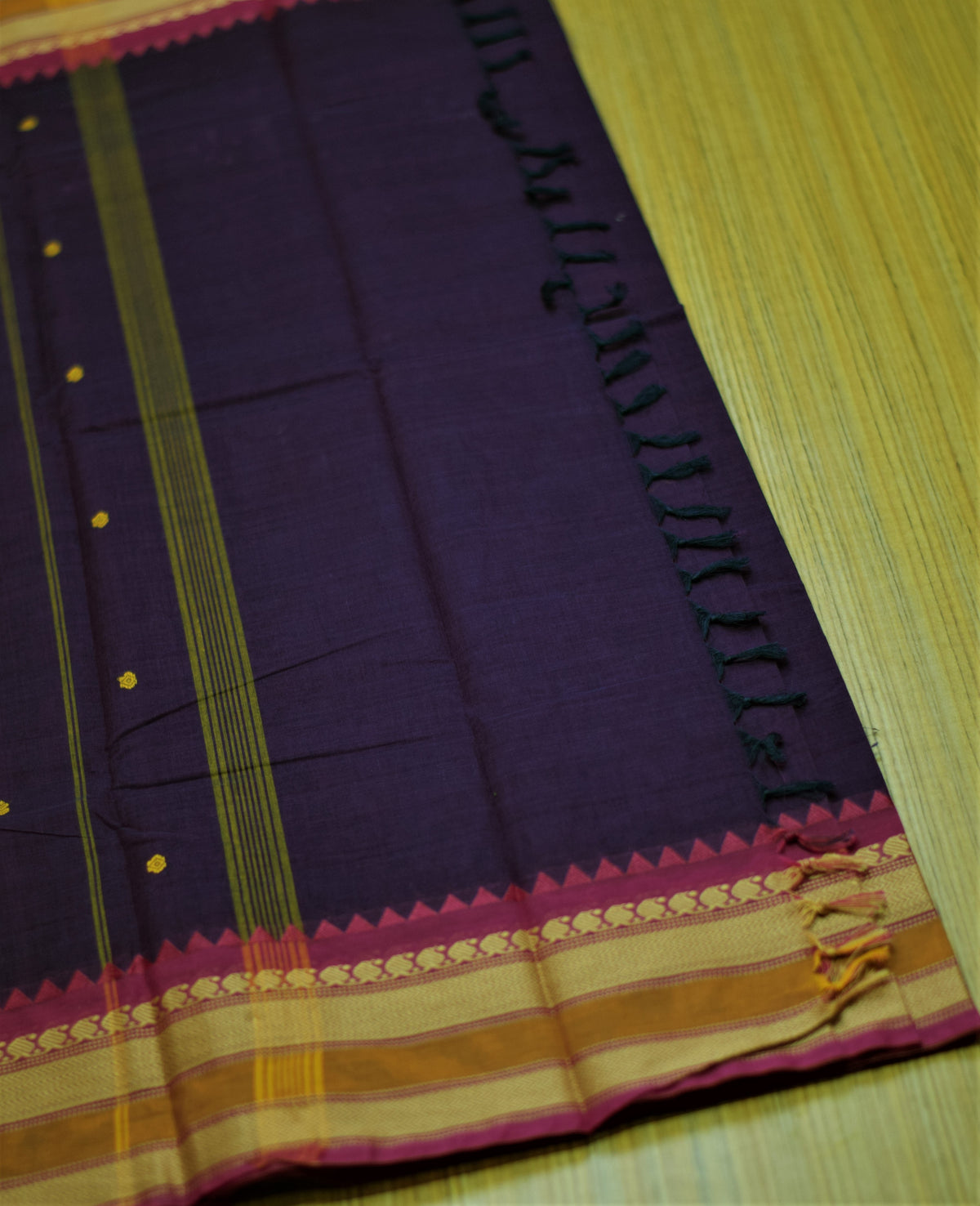 Kaanchi Cotton Saree - Deep Purple Kaanchi Cotton Saree  with Zari Temple Border & Matching Blouse