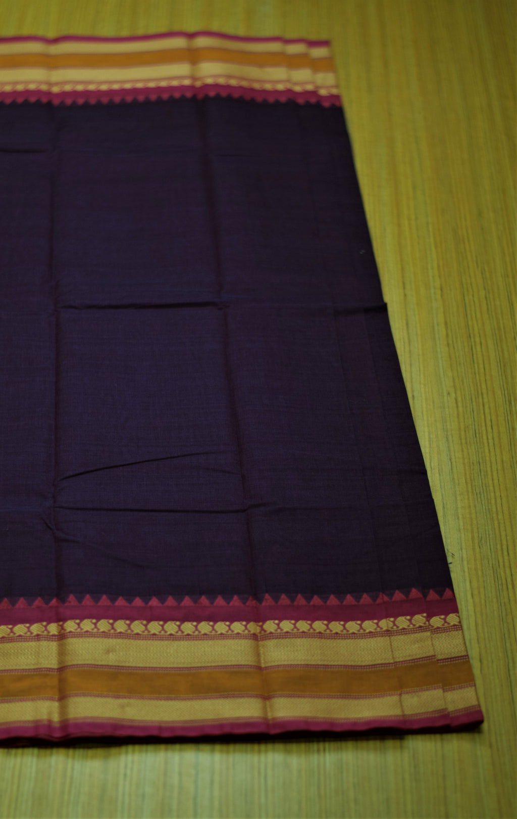 Kaanchi Cotton Saree - Deep Purple Kaanchi Cotton Saree  with Zari Temple Border & Matching Blouse