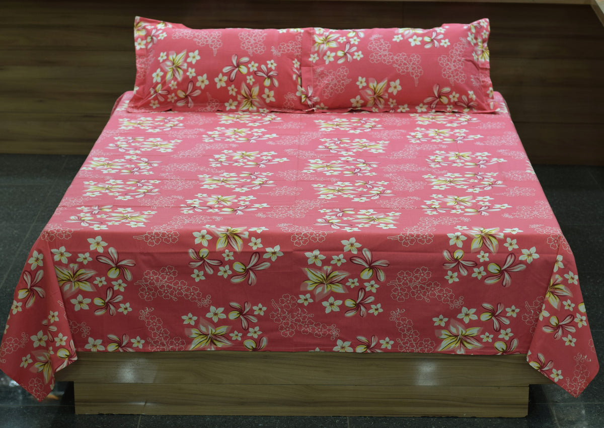 Floral Print Cotton Blend Queen Size Bedsheet – 90 × 100 Inches
