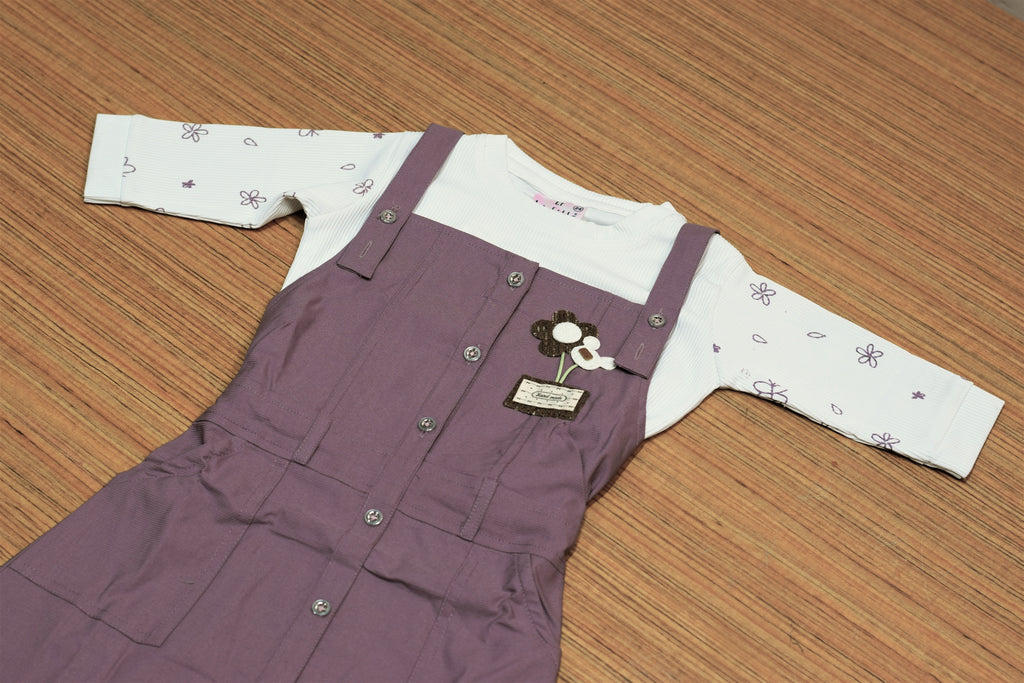 Girls’ Stylish Pinafore Frock with Printed Full Sleeves