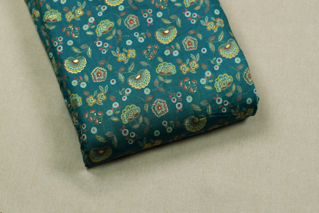 Elegant Teal Vatican Silk Printed Dress Material Set | Top & Bottom Fabric (56" Width)