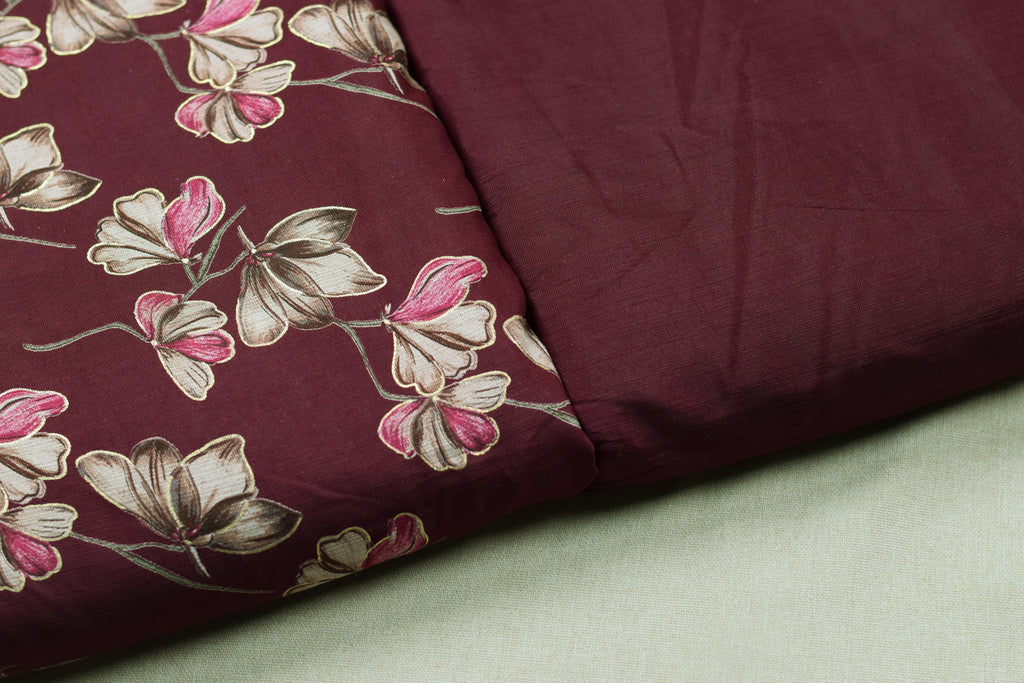 Maroon Floral Vatican Silk Dress Material Set | Unstitched Top & Bottom Fabric (56" Width)