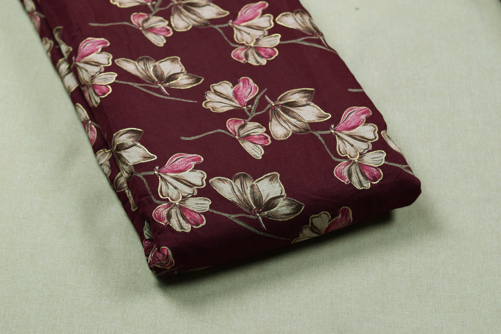 Maroon Floral Vatican Silk Dress Material Set | Unstitched Top & Bottom Fabric (56" Width)
