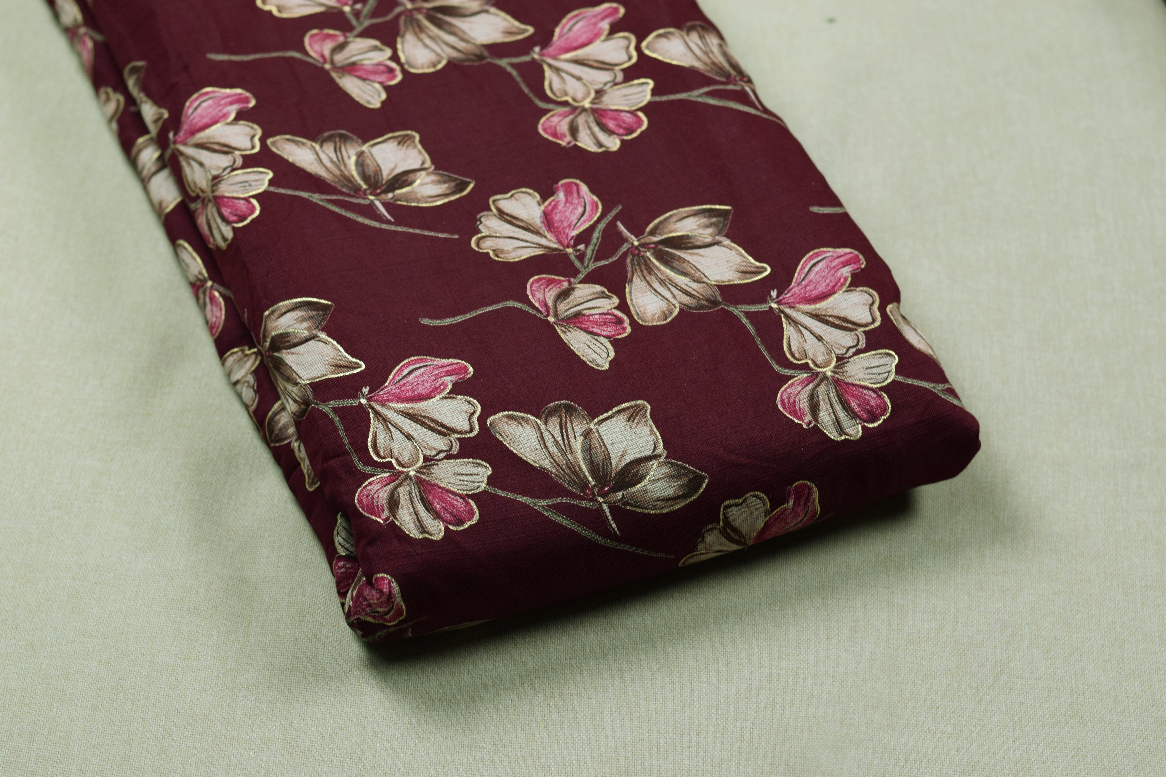 Maroon Floral Vatican Silk Dress Material Set | Unstitched Top & Bottom Fabric (56" Width)
