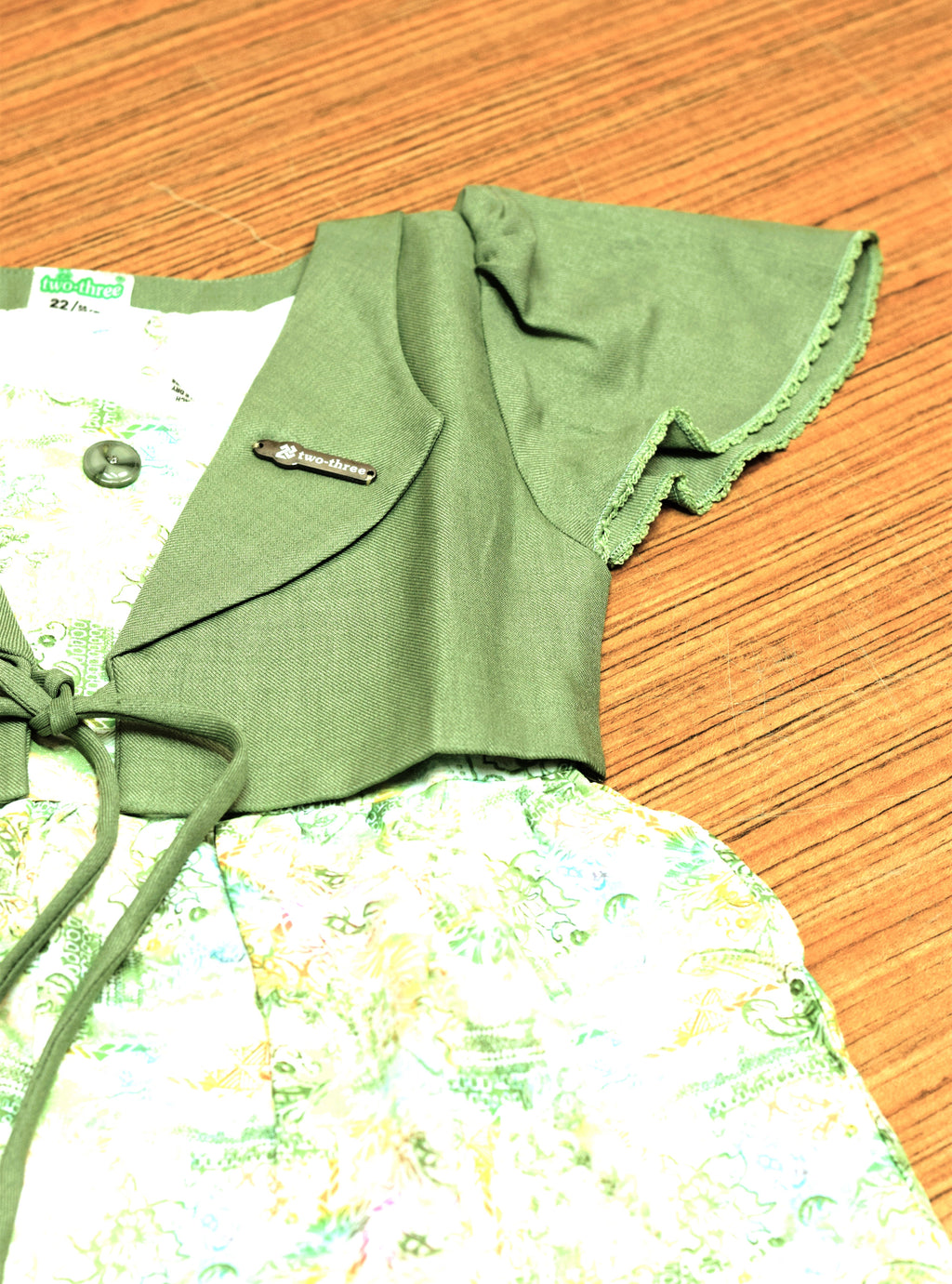 Girls Printed Frock with Olive Green Shrug – Stylish Kids Party Wear Dress