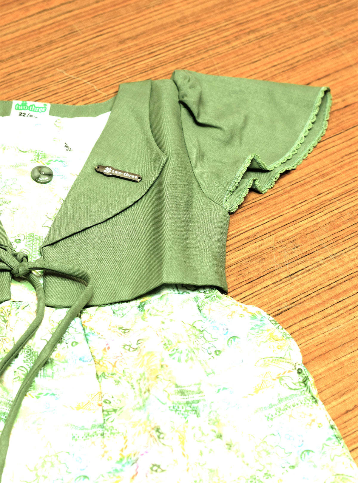 Girls Printed Frock with Olive Green Shrug – Stylish Kids Party Wear Dress