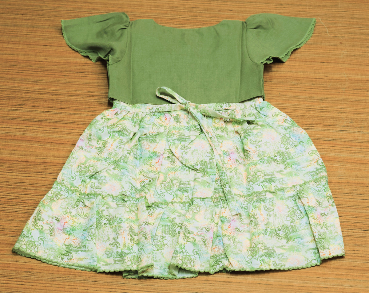 Girls Printed Frock with Olive Green Shrug – Stylish Kids Party Wear Dress