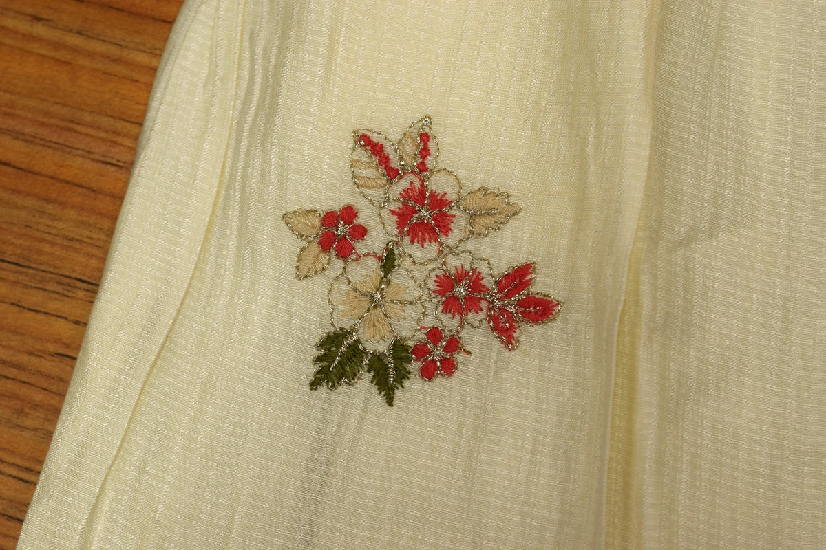 Girls Cream Floral Embroidered Frock with Inner Sleeves – Elegant Party Wear Dress