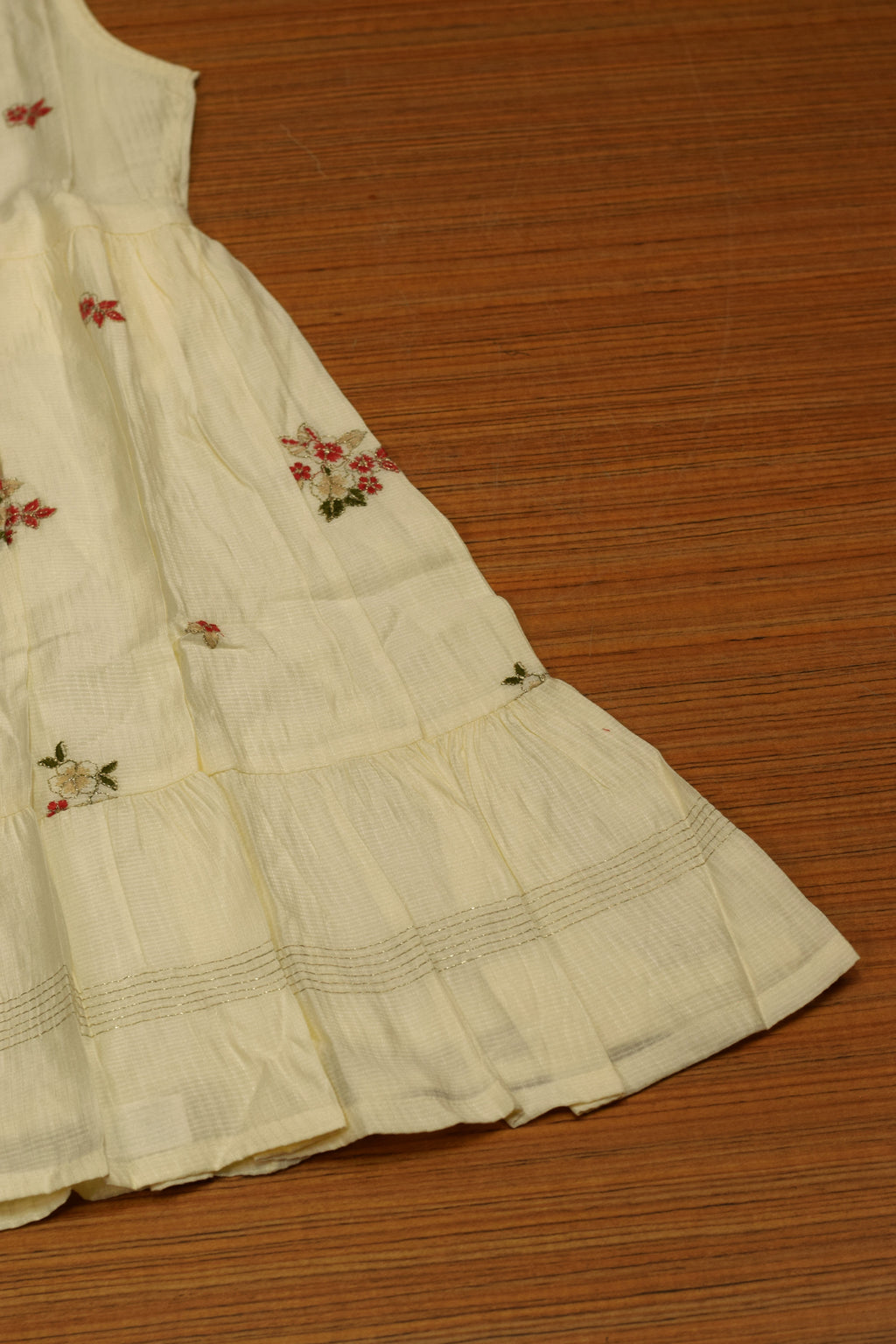 Girls Cream Floral Embroidered Frock with Inner Sleeves – Elegant Party Wear Dress