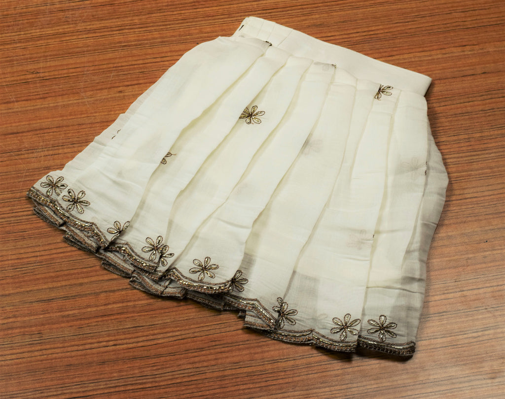 Girls Kerala Traditional Embroidered Skirt & Blouse Set | Off White Ethnic Wear | Floral Embroidery | Traditional Festive Outfit