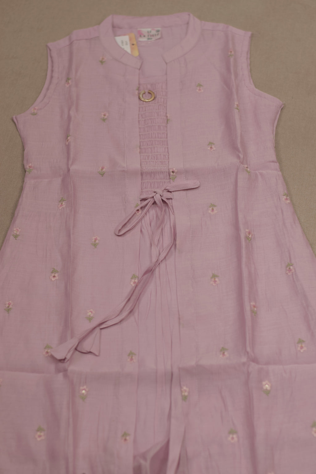 Girls’ Pink Floral Embroidered Anarkali Frock with Inner Sleeves