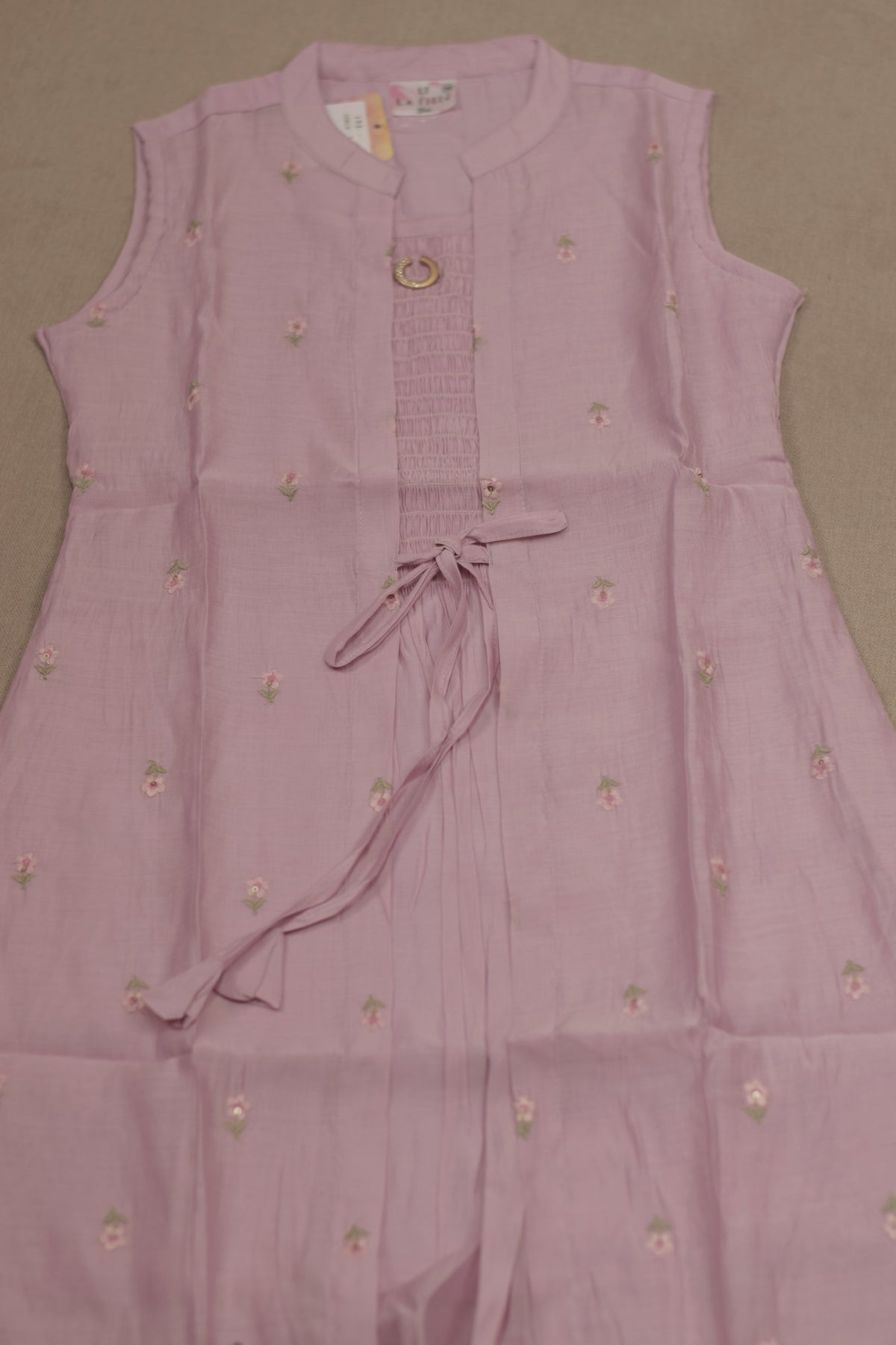 Girls’ Pink Floral Embroidered Anarkali Frock with Inner Sleeves