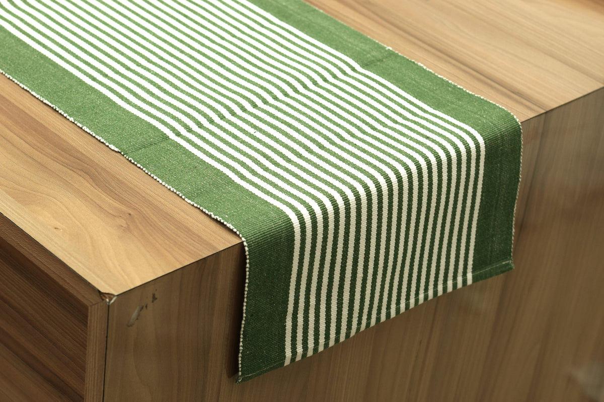 Green & White Striped Table Runner – 116 × 30 cm