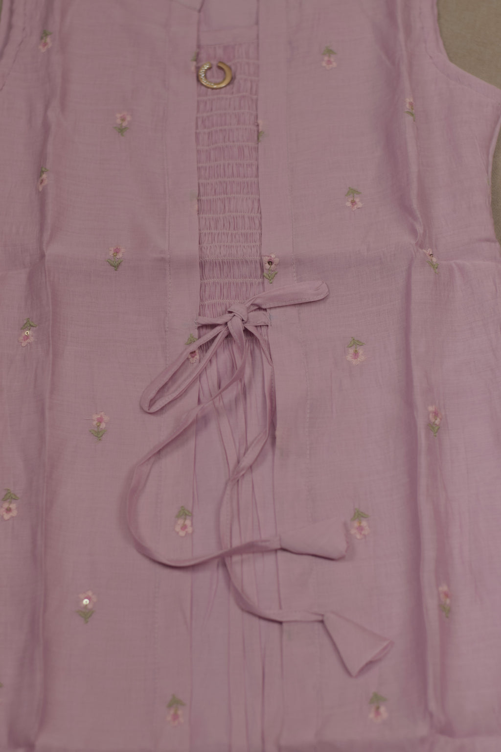 Girls’ Pink Floral Embroidered Anarkali Frock with Inner Sleeves
