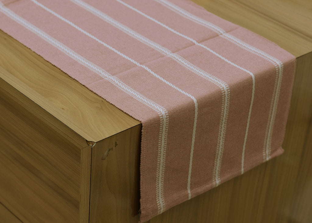 Pink & White Striped Table Runner – 116 × 30 cm