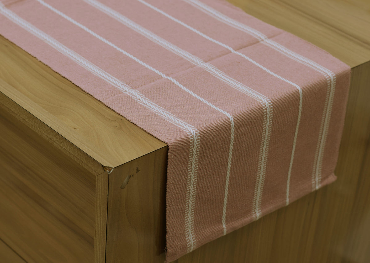Pink & White Striped Table Runner – 116 × 30 cm