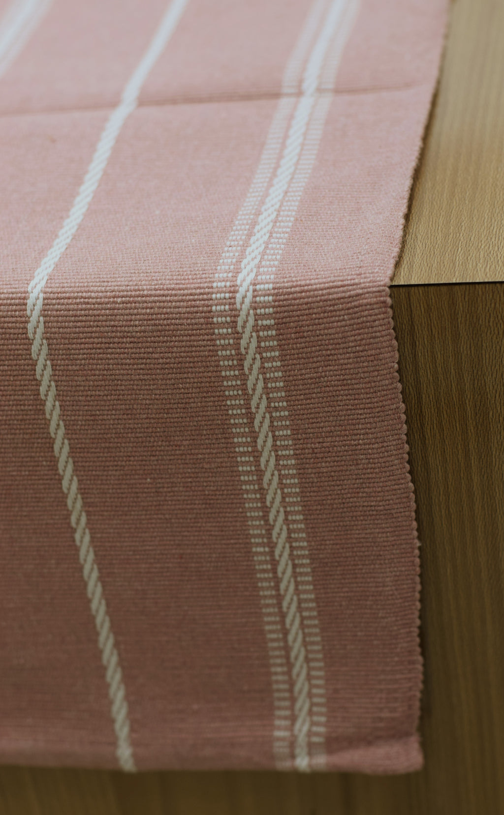 Pink & White Striped Table Runner – 116 × 30 cm
