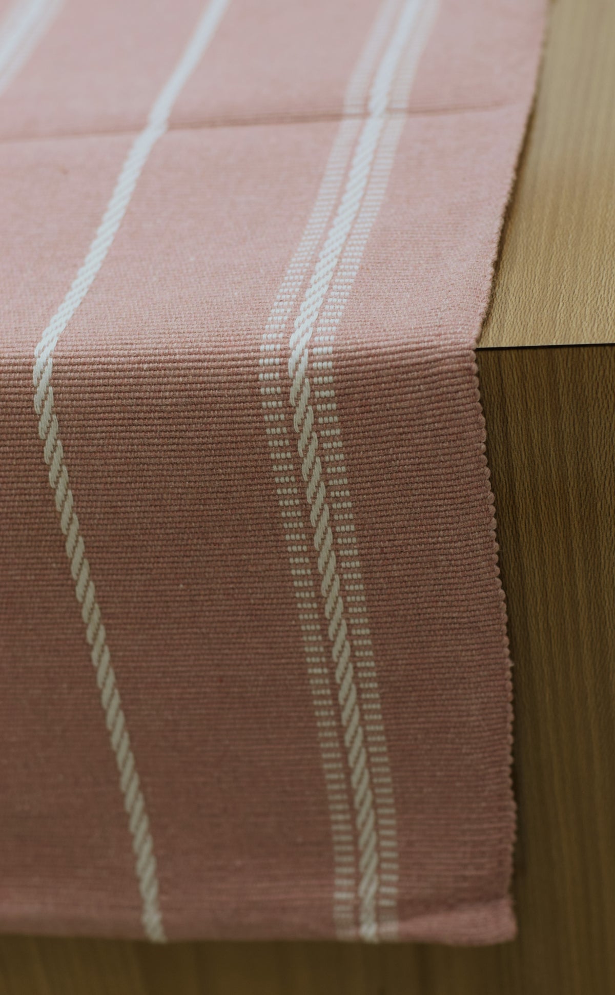 Pink & White Striped Table Runner – 116 × 30 cm