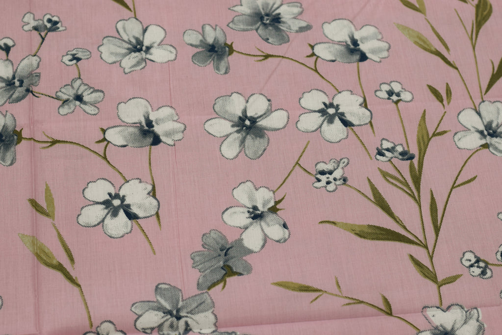 King Size Cotton Floral Bedsheet – Pink & Blue Floral Print | 110 × 110 Inches