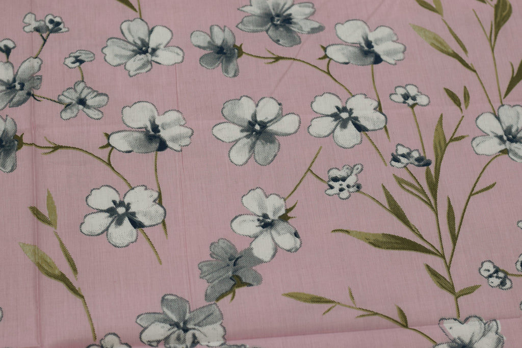 King Size Cotton Floral Bedsheet – Pink & Blue Floral Print | 110 × 110 Inches