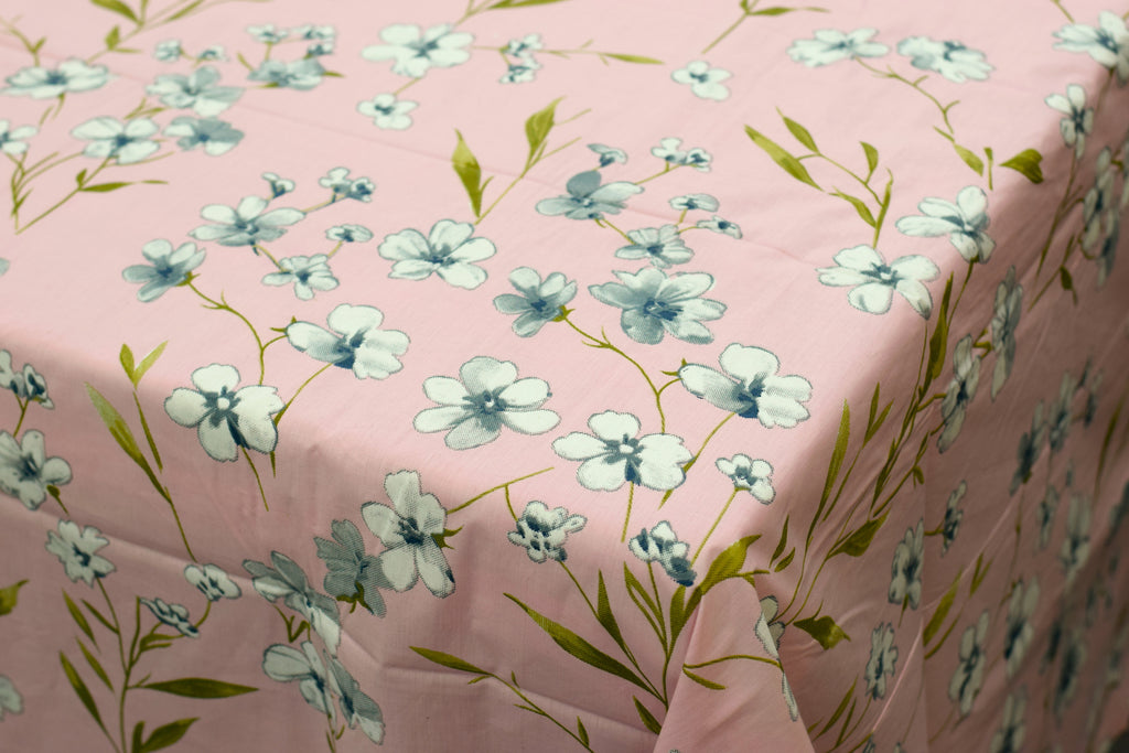 King Size Cotton Floral Bedsheet – Pink & Blue Floral Print | 110 × 110 Inches