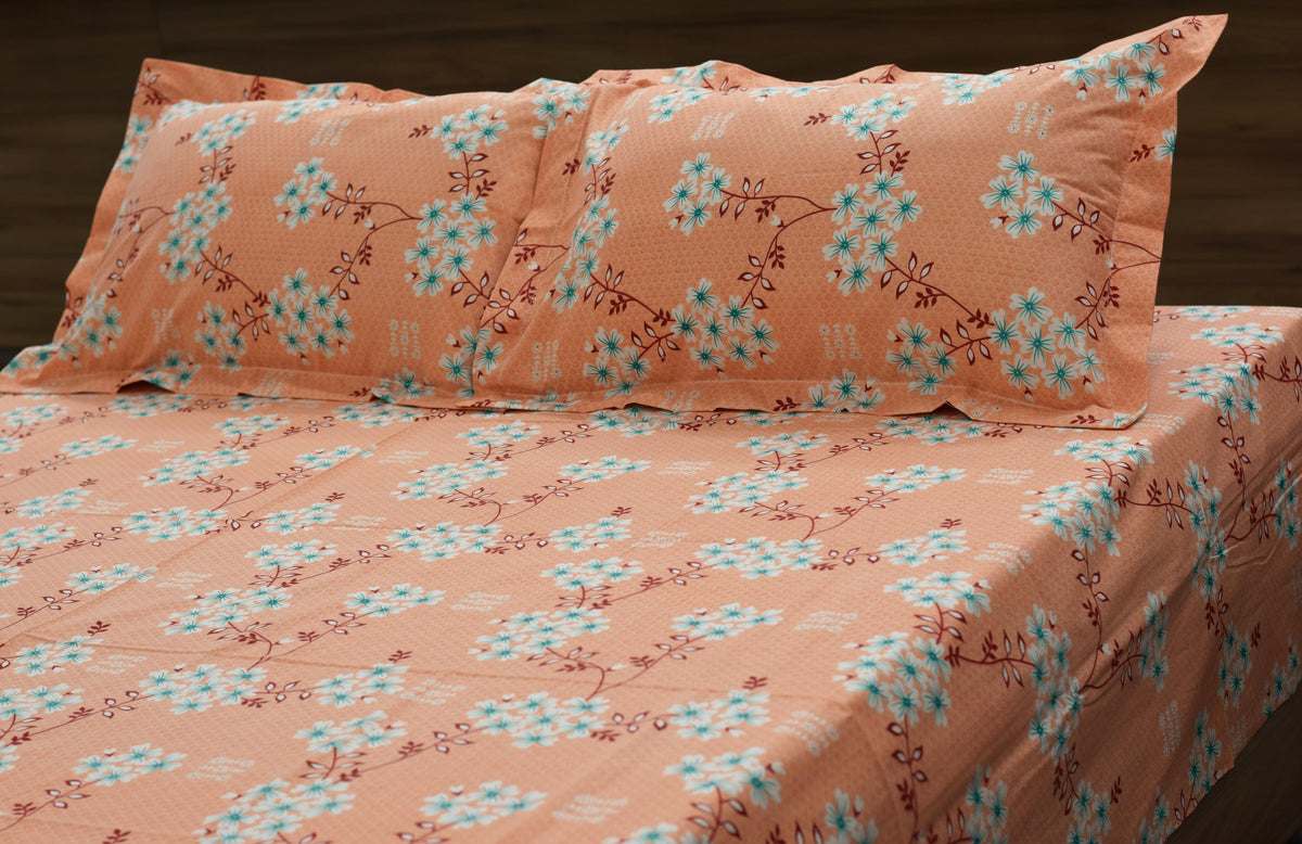    queen Size Cotton Blend Floral Printed Bedsheet – 90 × 100 Inches