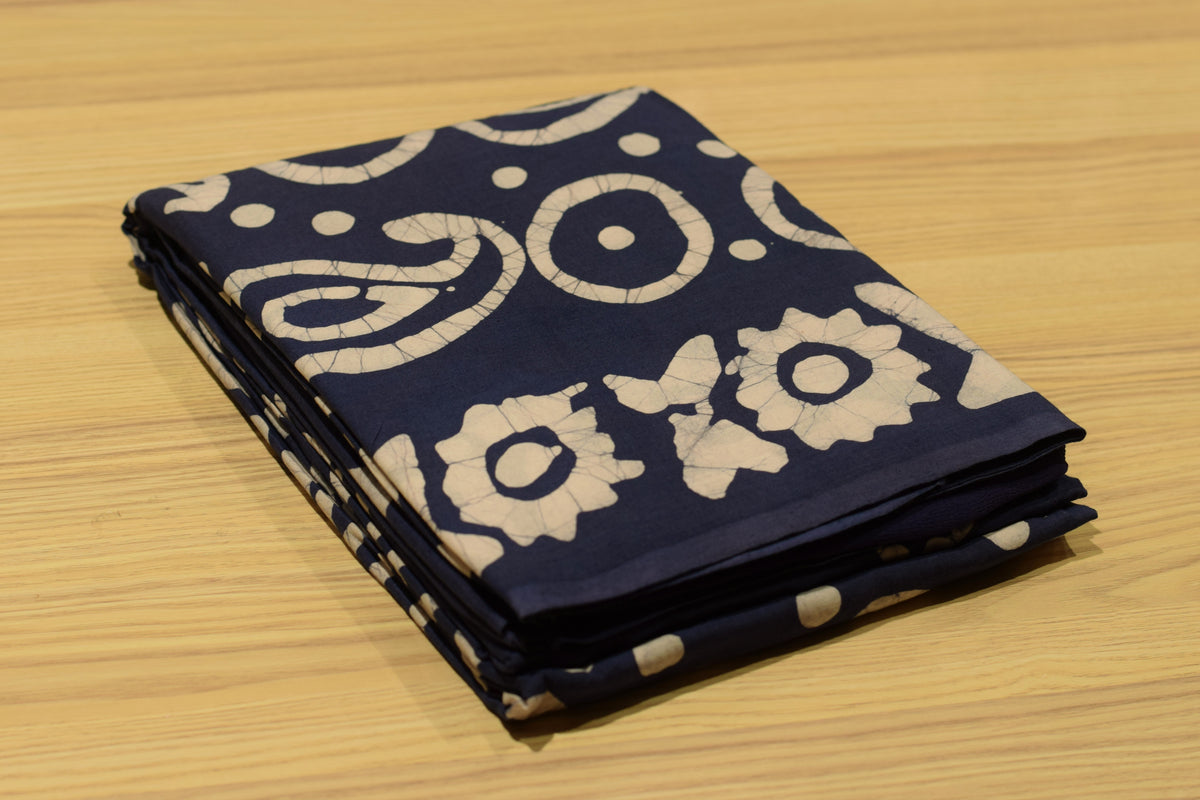Navy Blue Batik Print Pure Cotton Unstitched Churidhar Dress Material Set