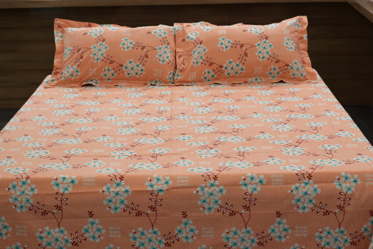     queen Size Cotton Blend Floral Printed Bedsheet – 90 × 100 Inches