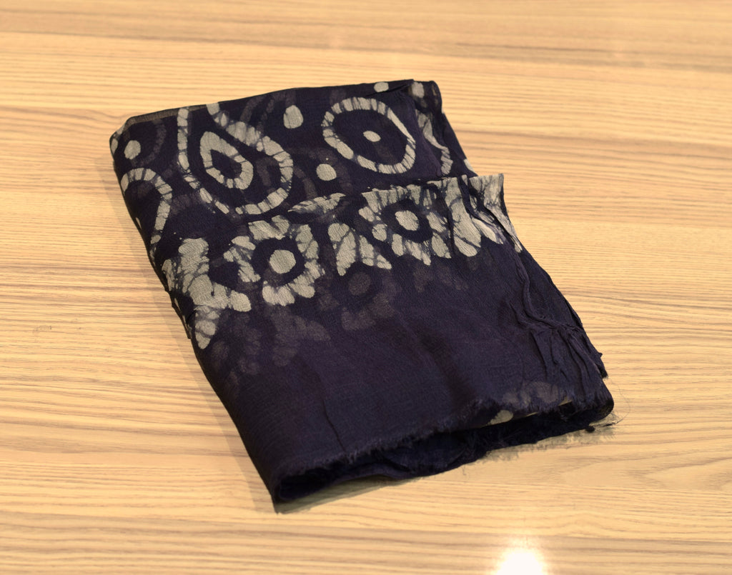 Navy Blue Batik Print Pure Cotton Unstitched Churidhar Dress Material Set