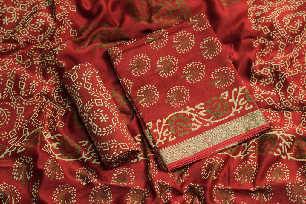 Elegant Printed Churidar Set Material – Traditional Floral & Geometric Print