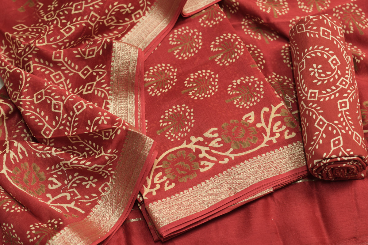 Elegant Printed Churidar Set Material – Traditional Floral & Geometric Print