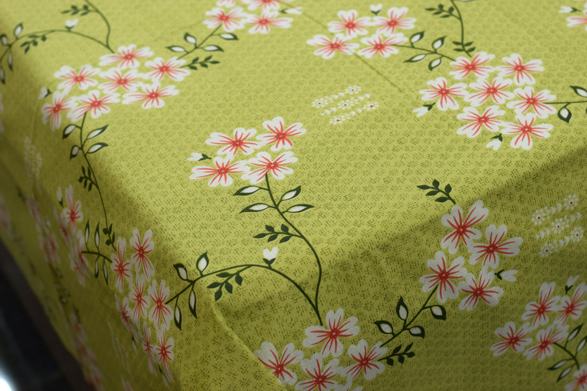 Green Floral Cotton Blend Queen Size Bedsheet – 90 × 100 Inch