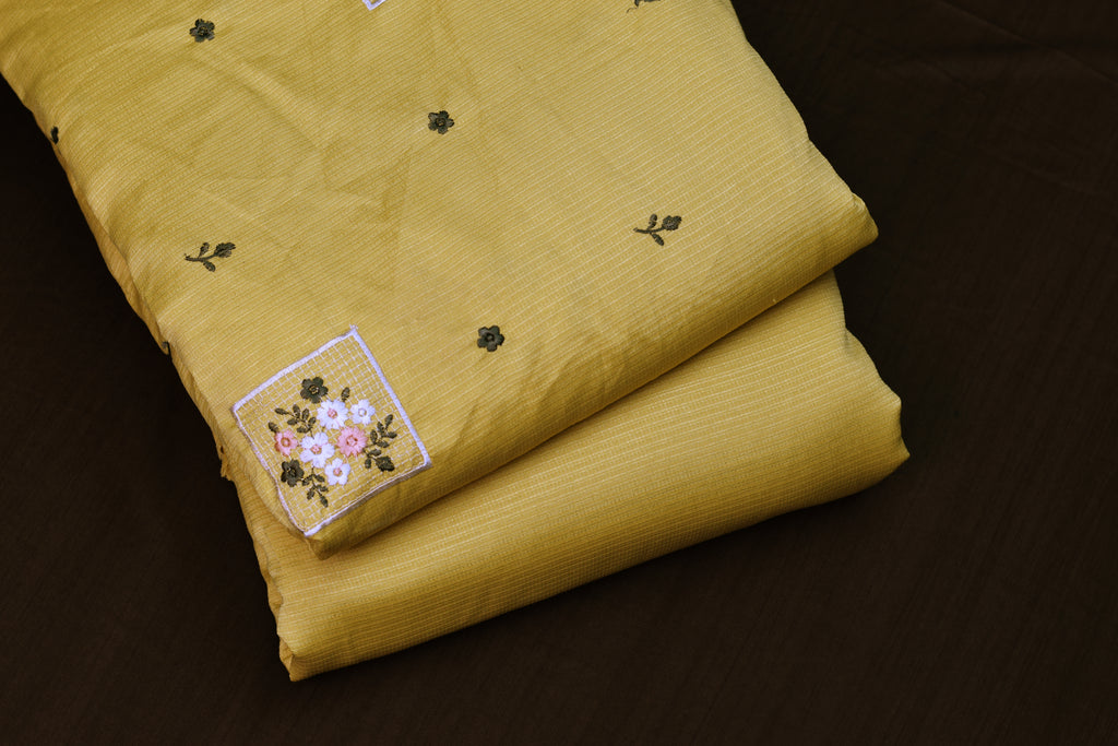 Mustard Bloom Berlin Silk Dress Material Set