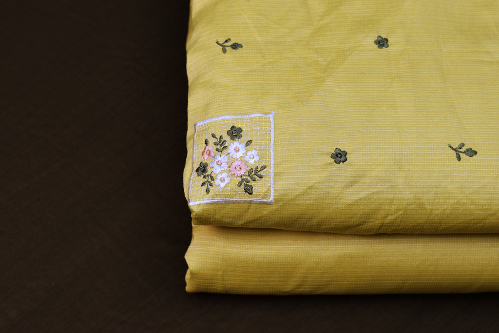 Mustard Bloom Berlin Silk Dress Material Set