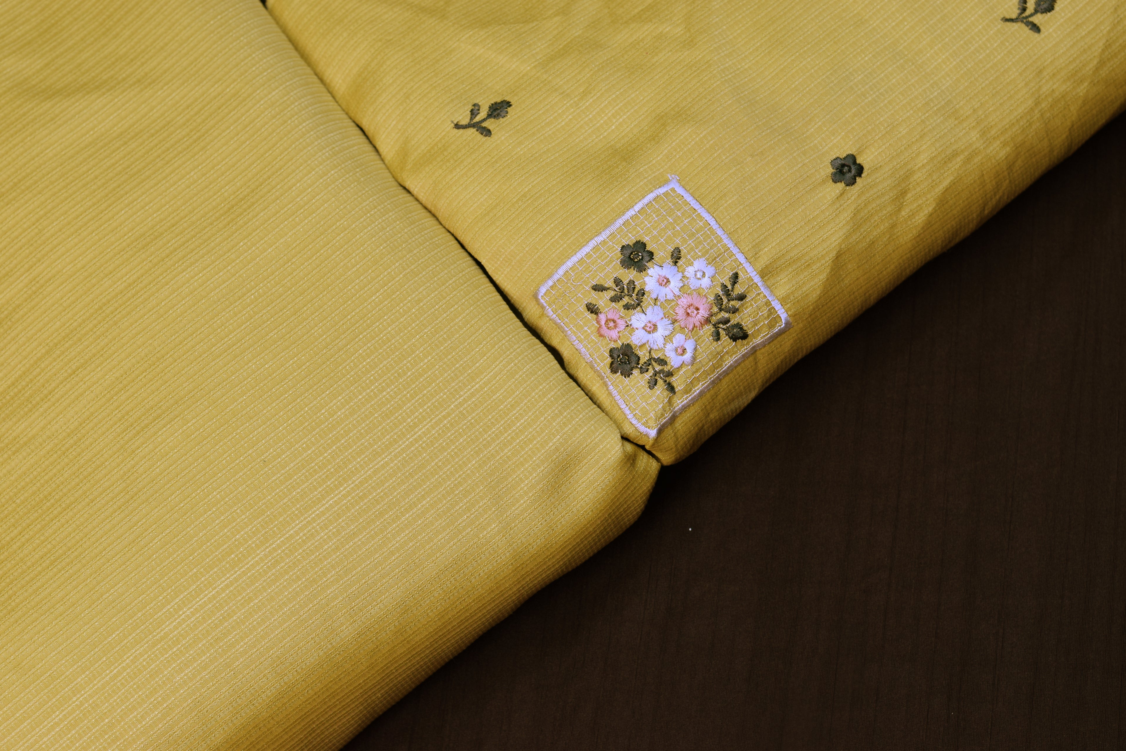 Mustard Bloom Berlin Silk Dress Material Set