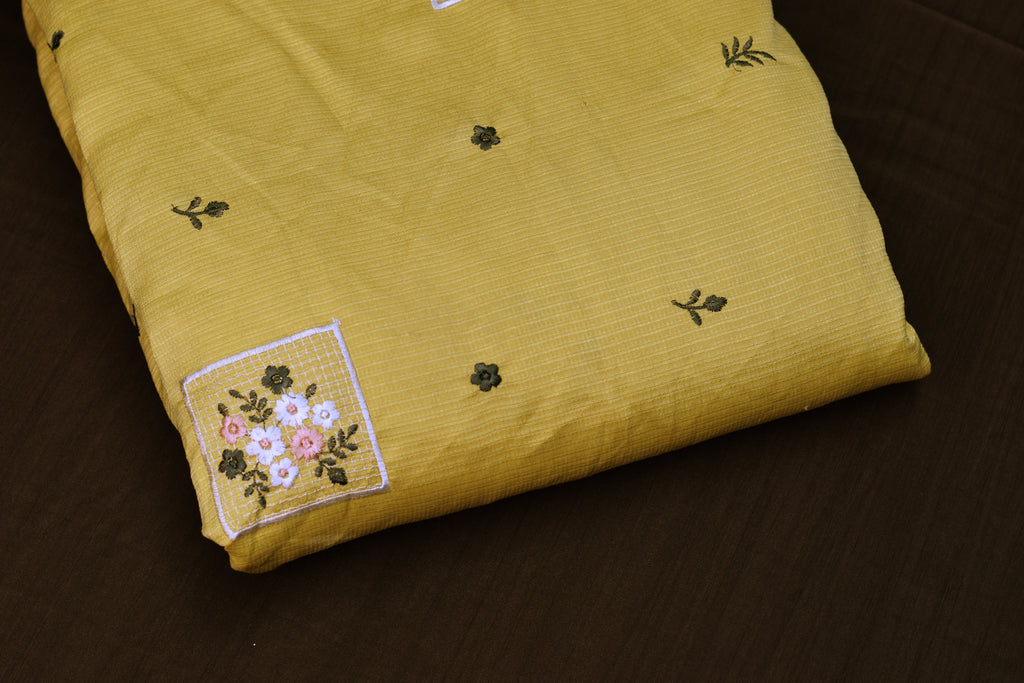 Mustard Bloom Berlin Silk Dress Material Set