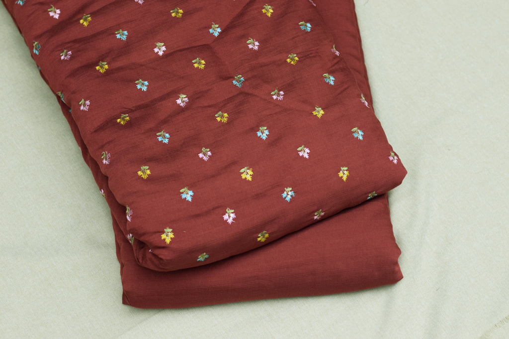 Premium Terracotta Brown Vertican Silk Unstitched Dress Material Set - 2.5m Top & 2m Bottom (56" Width)