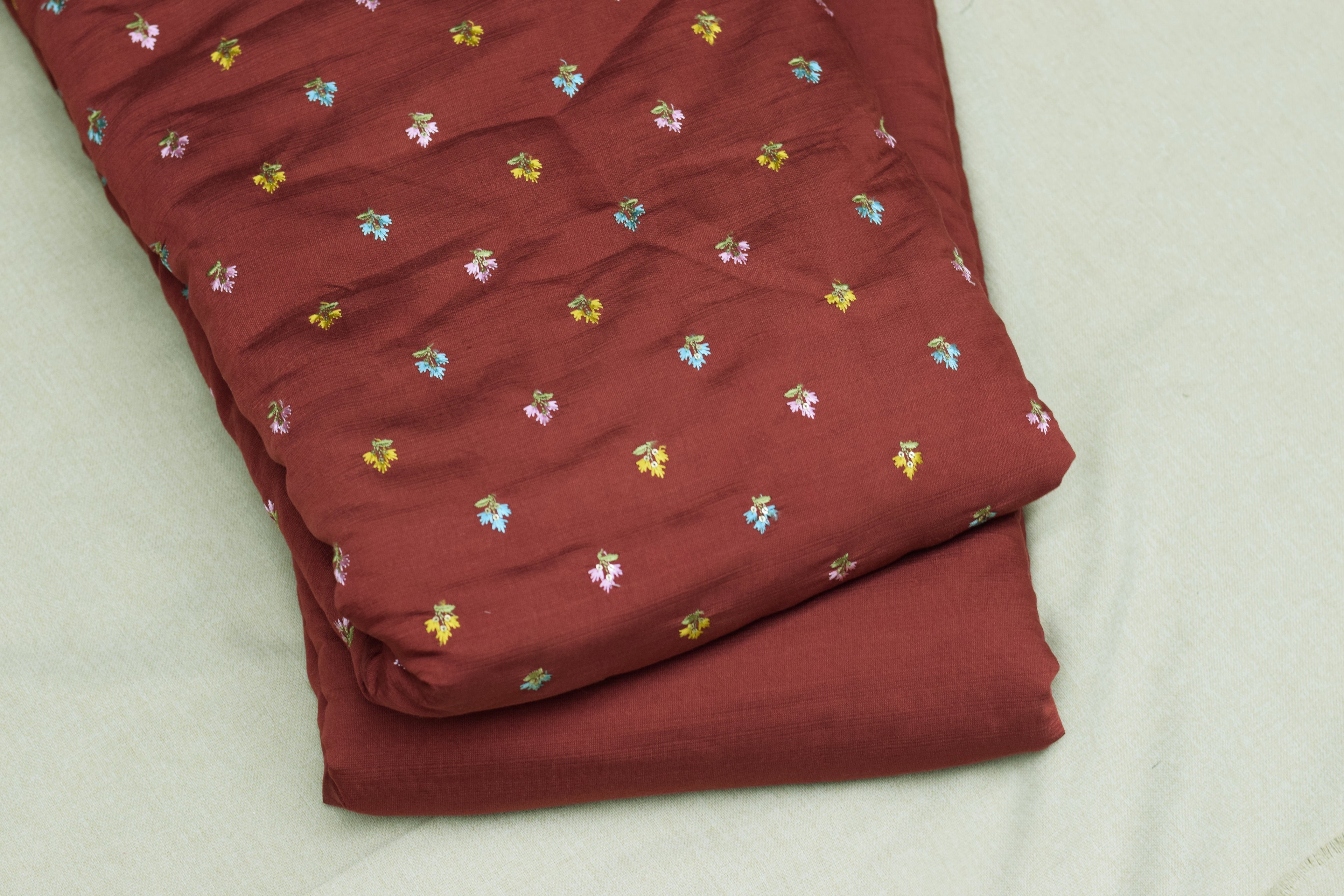 Premium Terracotta Brown Vertican Silk Unstitched Dress Material Set - 2.5m Top & 2m Bottom (56" Width)