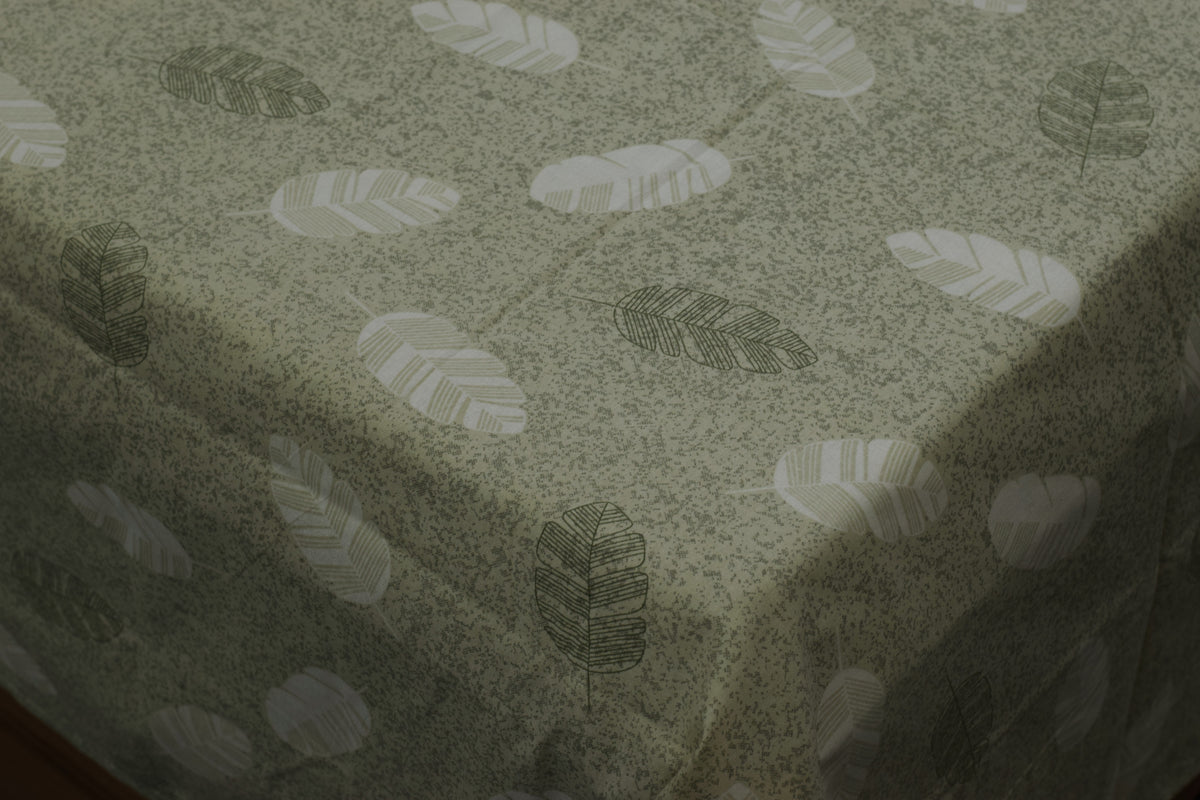 Sage Green Leaf Print Queen Size Cotton Blend Bedsheet with 2 Pillow Covers (90x100 inches)