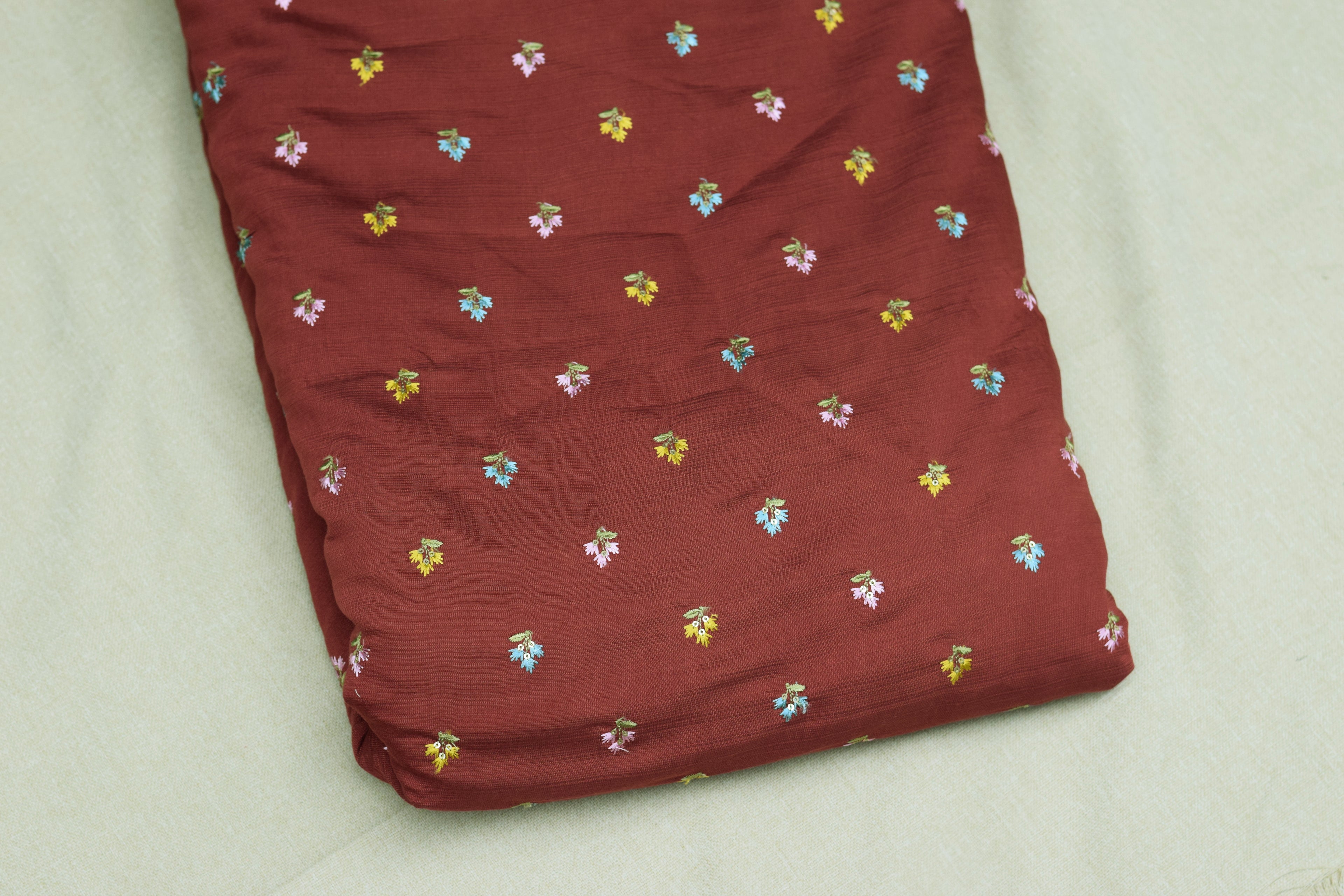 Premium Terracotta Brown Vertican Silk Unstitched Dress Material Set - 2.5m Top & 2m Bottom (56" Width)