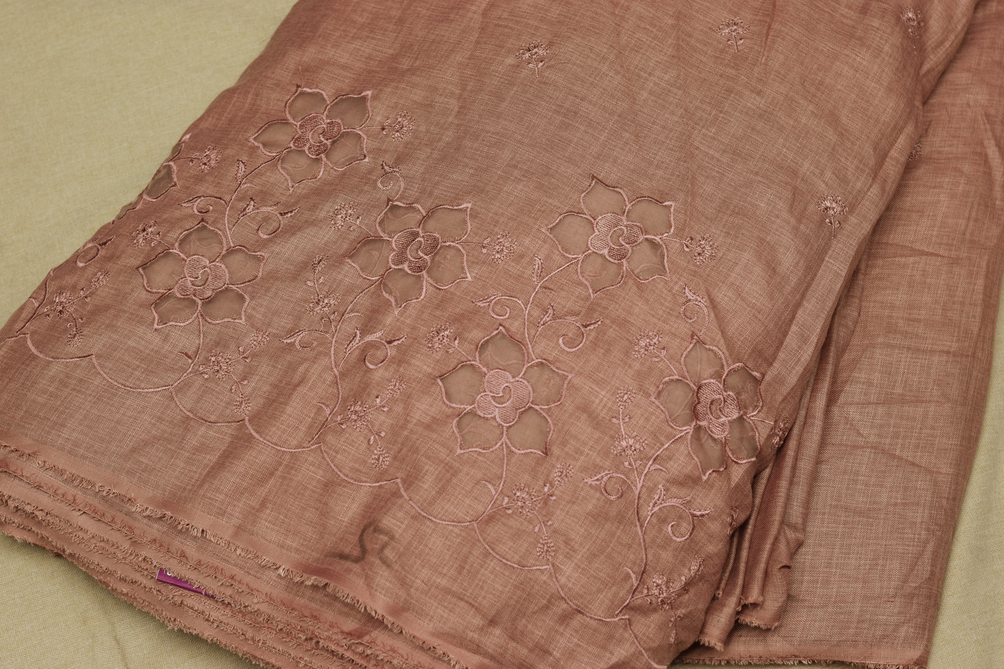 Dusty Rose Semi Linen Embroidered Dress Material Set – Top & Bottom | 54" Width