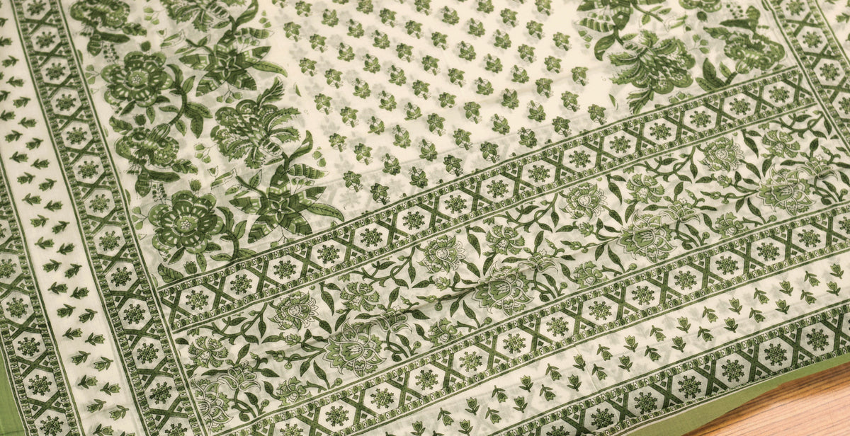 Green Floral Printed Churidar Set Material – Elegant Ethnic Dress Fabric