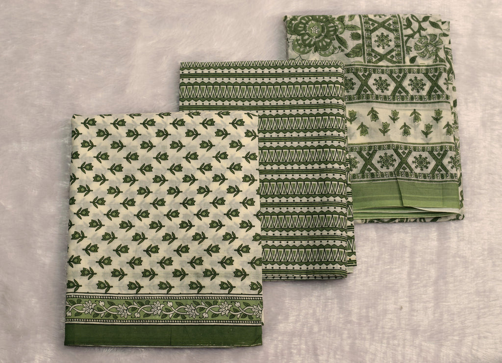 Green Floral Printed Churidar Set Material – Elegant Ethnic Dress Fabric