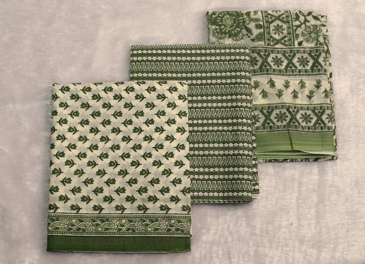 Green Floral Printed Churidar Set Material – Elegant Ethnic Dress Fabric