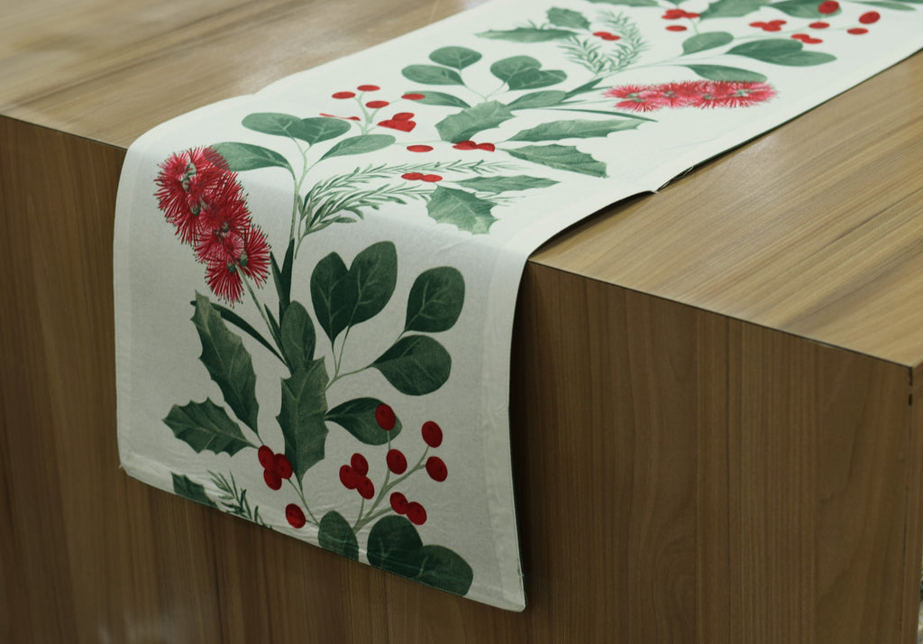 Christmas Floral Printed Table Runner – 150 × 35 cm
