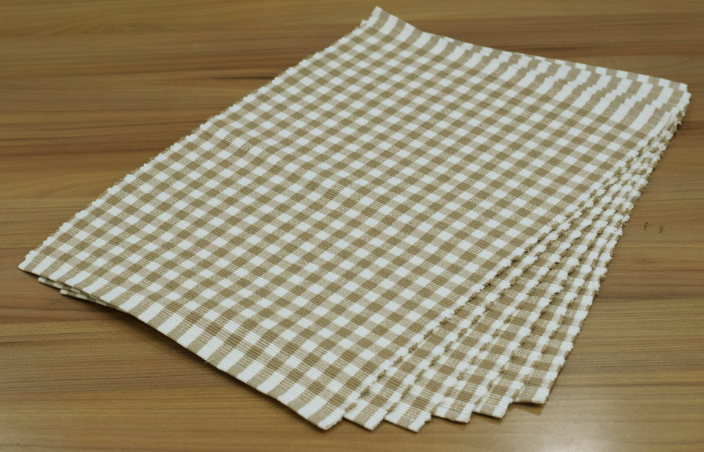 Beige & White Checkered Woven Table Mat | Elegant Dining Table Placemat | 50 cm × 33 cm