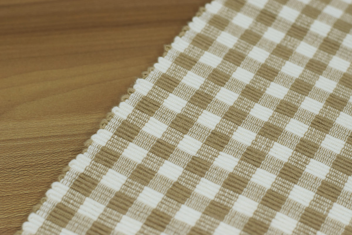Beige & White Checkered Woven Table Mat | Elegant Dining Table Placemat | 50 cm × 33 cm