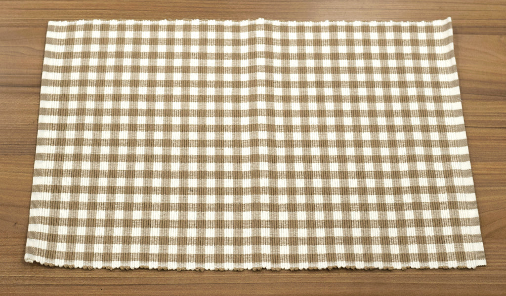 Beige & White Checkered Woven Table Mat | Elegant Dining Table Placemat | 50 cm × 33 cm
