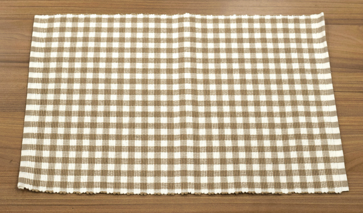 Beige & White Checkered Woven Table Mat | Elegant Dining Table Placemat | 50 cm × 33 cm